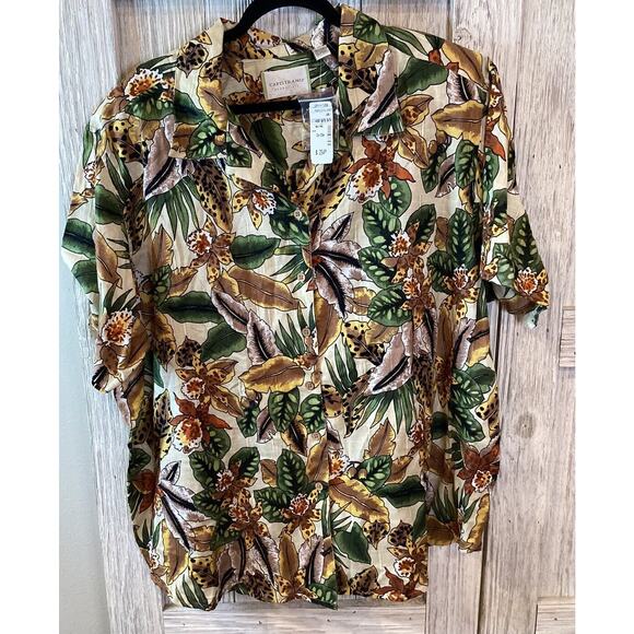 Capistrano Essentials Sz 26 Button up Short Sleeve Beige Floral Print NWT - Picture 1 of 4